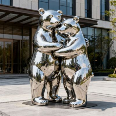 不锈钢情侣狗熊雕塑