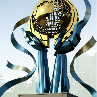 手捧地球仪雕塑 公园不锈钢景观雕塑厂家